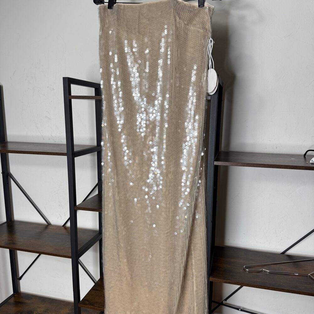 STAUD Casey Sequined Strapless Maxi Dress Moon